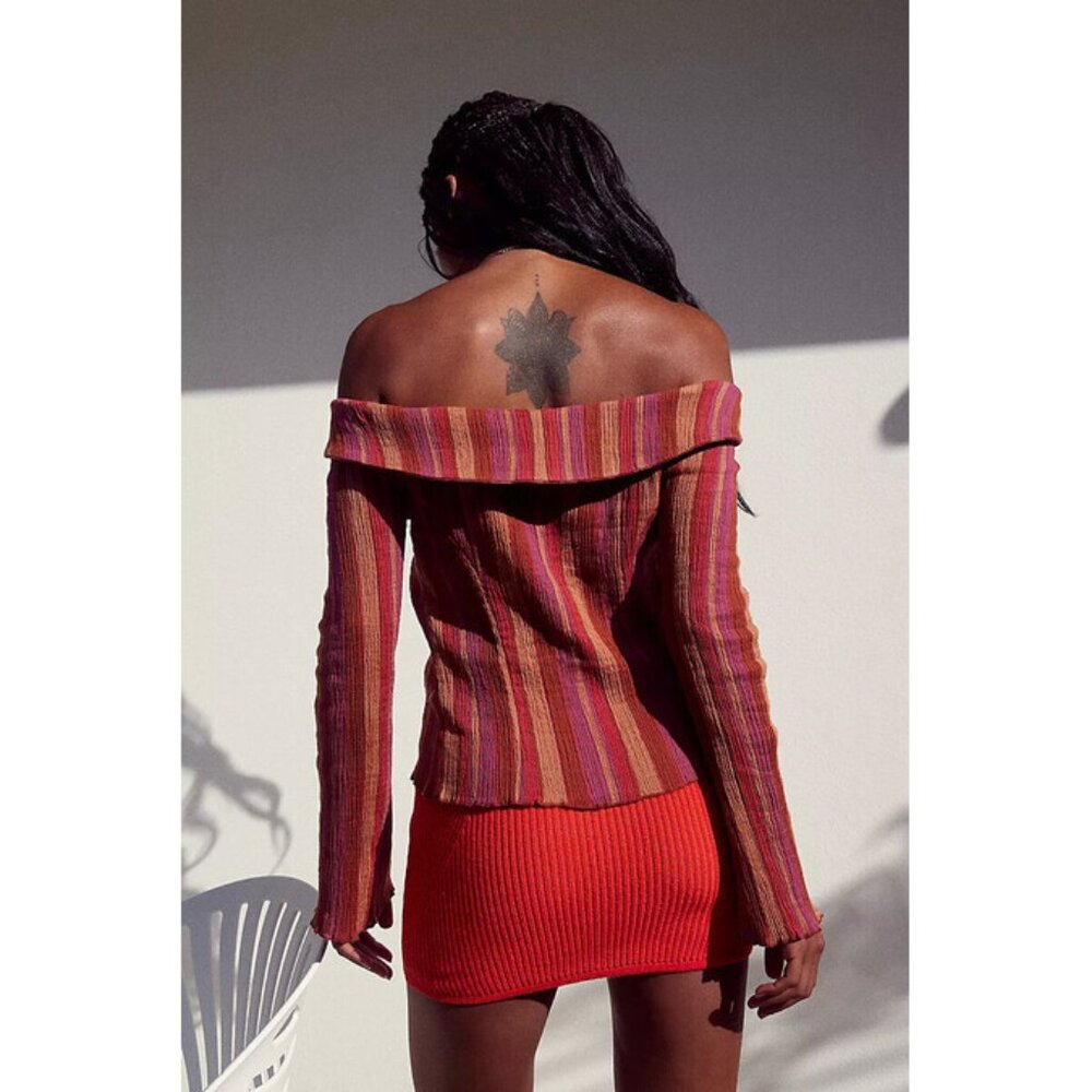 NWT Free People Giving Me Butterflies Free-est striped off shoulder top - Picture 2 of 5